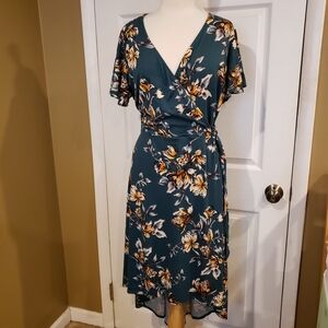 Floral Wrap Dress in Teal and Yellow